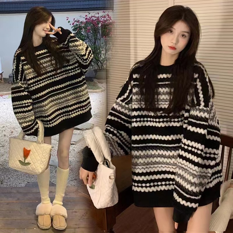 Ženski prugasti hoodie pulover s kapuljom, slobodan kroj, srednja duljina, dugi rukavi, poliester