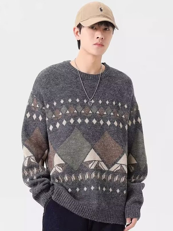 Muški oversize pulover s retro stilom, jesen-zima, japanski etnički stil, casual pleteni pulover