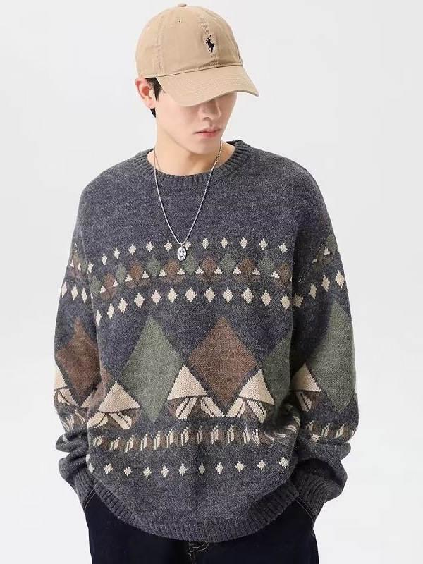 Muški oversize pulover s retro stilom, jesen-zima, japanski etnički stil, casual pleteni pulover