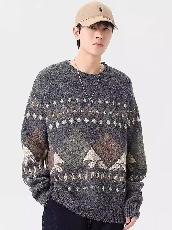 Muški oversize pulover s retro stilom, jesen-zima, japanski etnički stil, casual pleteni pulover