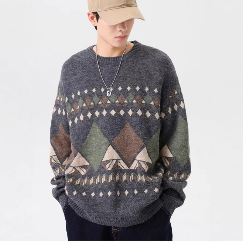 Muški oversize pulover s retro stilom, jesen-zima, japanski etnički stil, casual pleteni pulover