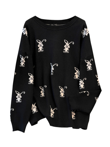 Sievietēm brīvs viskozes džemperis ar anime apdruku, apaļš kakla izgriezums, laternu piedurknēm, puloveris