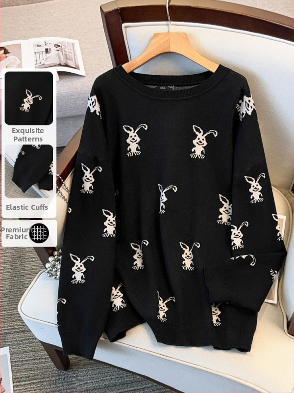 Sievietēm brīvs viskozes džemperis ar anime apdruku, apaļš kakla izgriezums, laternu piedurknēm, puloveris