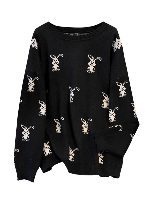 Sievietēm brīvs viskozes džemperis ar anime apdruku, apaļš kakla izgriezums, laternu piedurknēm, puloveris