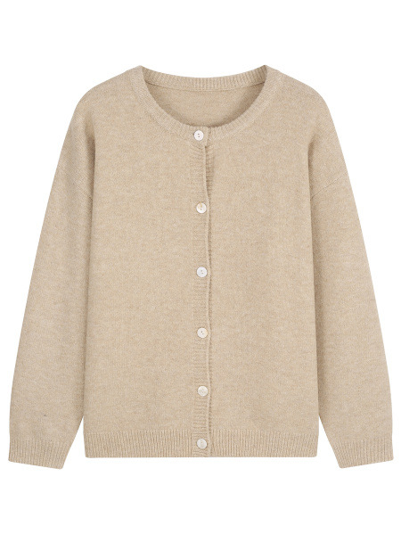 Moteriškas megztinis kardiganas su lanterne rankovėmis, laisvas kirpimas, apvali kaklo iškirptė, poliesterio-akrilo audinys