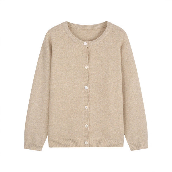 Moteriškas megztinis kardiganas su lanterne rankovėmis, laisvas kirpimas, apvali kaklo iškirptė, poliesterio-akrilo audinys