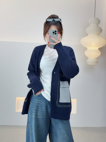 Love moteriškas megztinis kardiganas su V kaklu, ilgos rankovės, tankus mezginys, akrilas-poliesterio mišinys, Mianyang velvet