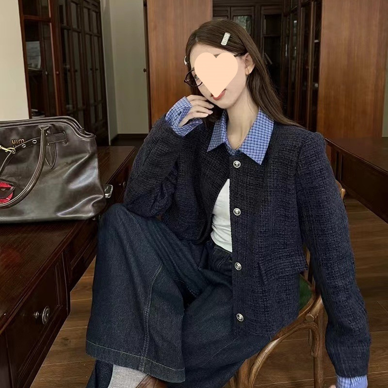 Ženska jakna od poliestera s polo ovratnikom, dugi rukavi, regularni kroj, jesen 2024, elegantan gradski stil