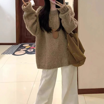 Pulover za jesen-zimu, slobodan kroj, korejskog stila, okrugli izrez, mješavina akrila i poliestera, debelo pletenje
