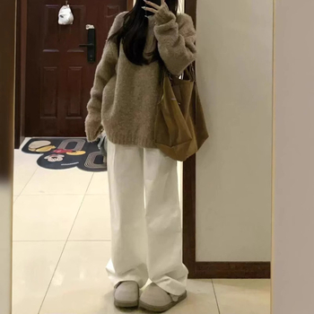 Pulover za jesen-zimu, slobodan kroj, korejskog stila, okrugli izrez, mješavina akrila i poliestera, debelo pletenje
