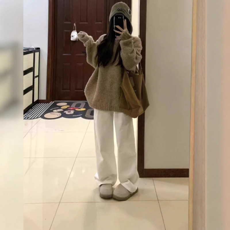 Pulover za jesen-zimu, slobodan kroj, korejskog stila, okrugli izrez, mješavina akrila i poliestera, debelo pletenje