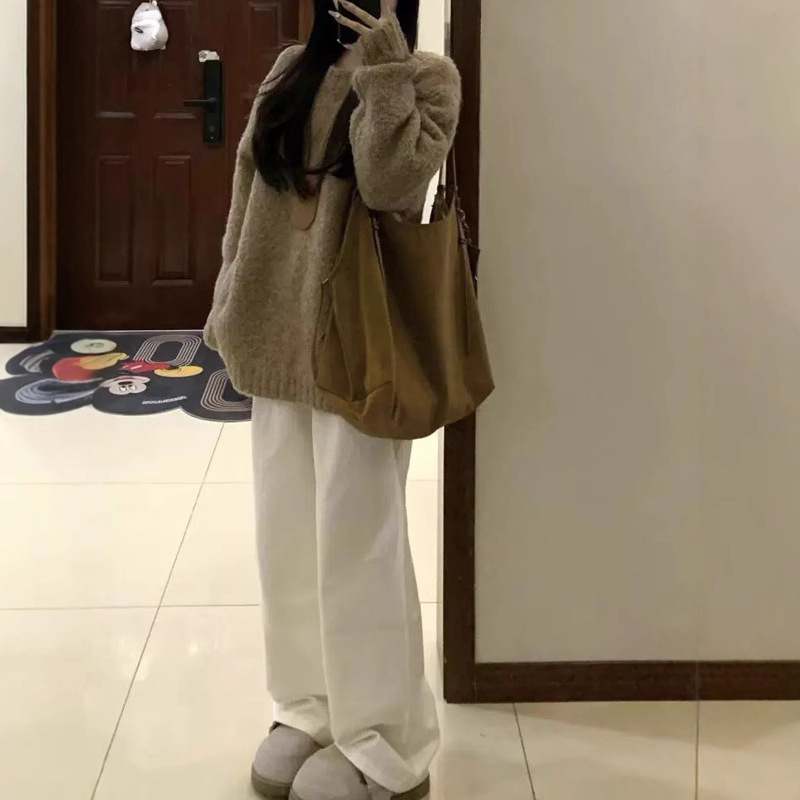 Pulover za jesen-zimu, slobodan kroj, korejskog stila, okrugli izrez, mješavina akrila i poliestera, debelo pletenje