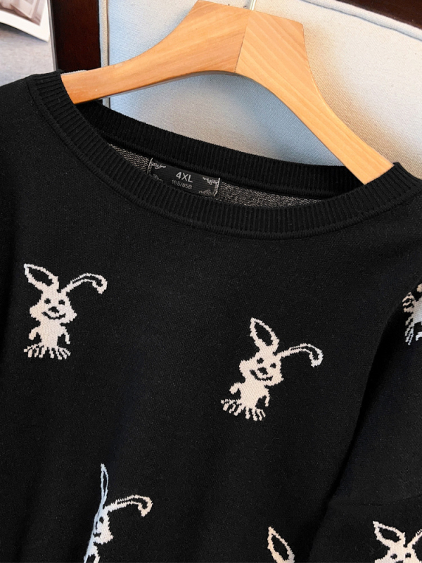 Moteriškas megztinis, viskozės pluoštas, anime raštas, laisvas kirpimas, apvalus kaklo iškirpimas