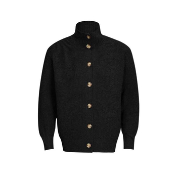 Unisex amerikos stiliaus megztinis kardiganas su mygtukais, aukštas kaklas, gobtuvu, laisvas kirpimas, žakardinė megzti