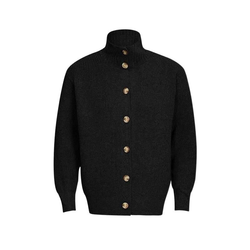 Unisex amerikos stiliaus megztinis kardiganas su mygtukais, aukštas kaklas, gobtuvu, laisvas kirpimas, žakardinė megzti