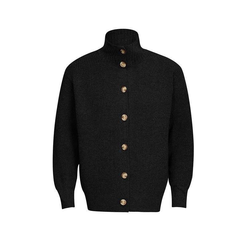 Unisex amerikos stiliaus megztinis kardiganas su mygtukais, aukštas kaklas, gobtuvu, laisvas kirpimas, žakardinė megzti