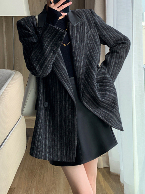 Blazer za plus veličine od poliestera, korejski stil, jesen-zima, srednja duljina, ovratnik sakoa, 95% poliester