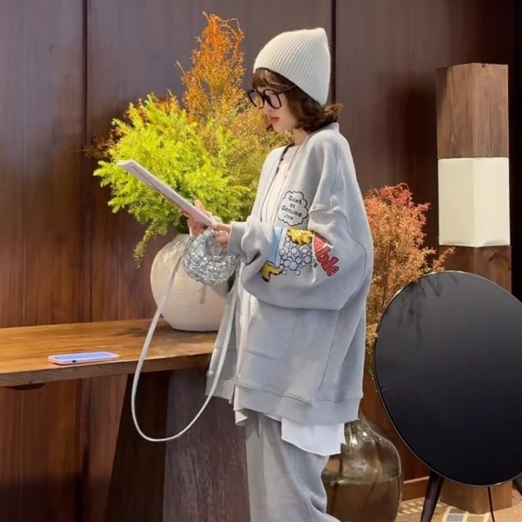 Mikina od fleece s anime motivom, kardigan stil, slobodan kroj, dugi rukavi, V-izrez