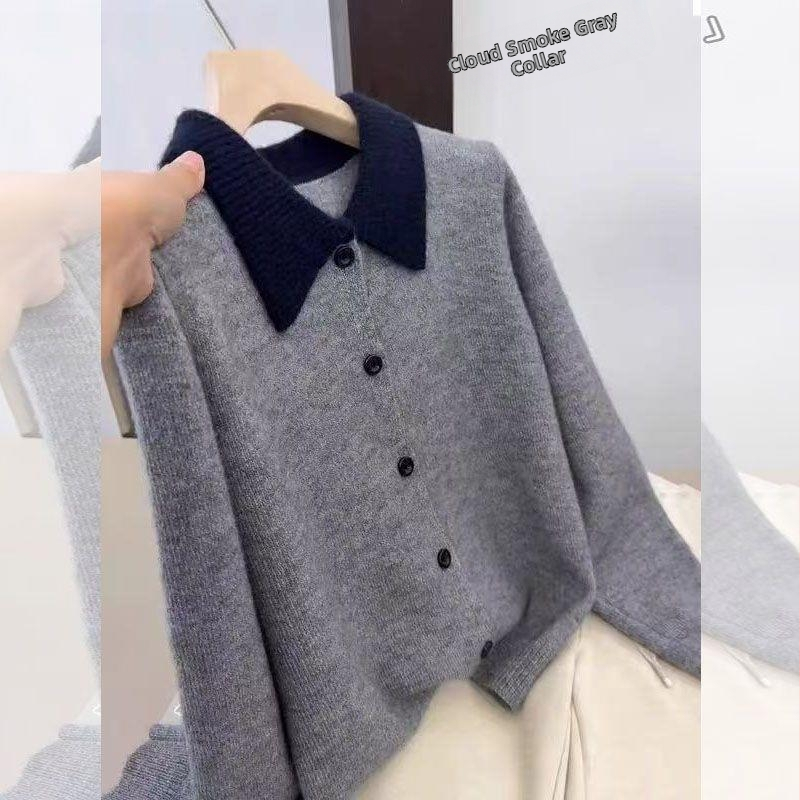 Moteriškas chenille mezginio kardiganas su polo apykakle, spandeks, be rankovių, princesių rankovės