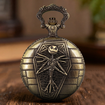 Ceas pendant decorativ cu temă craniu-mumie, capac flip retro, cuarț, carcasă din aliaj de zinc, oglindă din plastic, timp mondial, imprimare logo disponibil