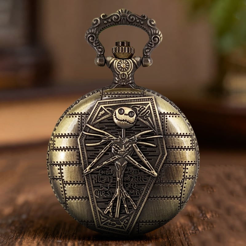 Ceas pendant decorativ cu temă craniu-mumie, capac flip retro, cuarț, carcasă din aliaj de zinc, oglindă din plastic, timp mondial, imprimare logo disponibil