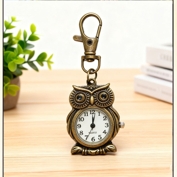 Κουκουβάγια σε σχήμα ρολόι τσέπης, quartz κίνηση Seagull Z618, αναλογική οθόνη, δυνατότητα εκτύπωσης λογοτύπου, προσαρμόσιμο, vintage στυλ, διάμετρος καίτ 20 mm ή μικρότερη