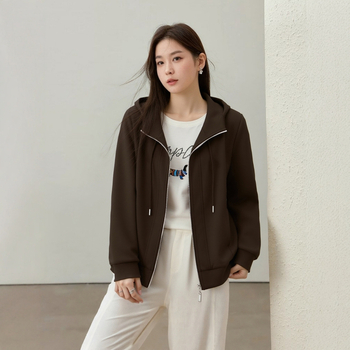 Phoenix Yiwu Ženska jakna s kapuljačom, fleece podstava i zip, poliester 65% pamuk 35%, udoban slobodan kroj, dugi rukavi, srednja dužina