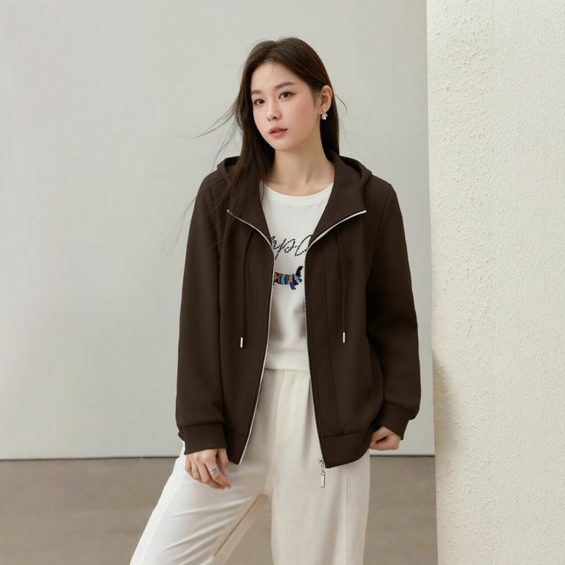 Phoenix Yiwu Ženska jakna s kapuljačom, fleece podstava i zip, poliester 65% pamuk 35%, udoban slobodan kroj, dugi rukavi, srednja dužina
