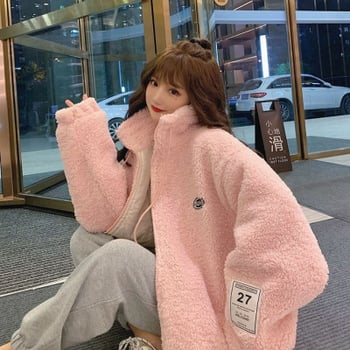 Palton damă din poliester cu guler înălțat și fermoar – croială lejeră, țesătură groasă, mâneci lungi, toamnă-iarnă