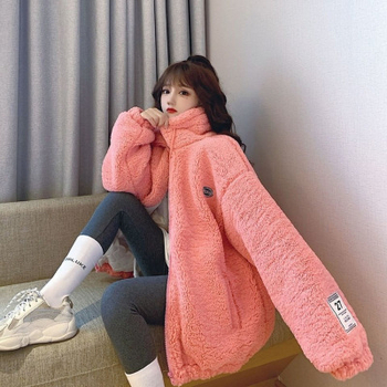 Palton damă din poliester cu guler înălțat și fermoar – croială lejeră, țesătură groasă, mâneci lungi, toamnă-iarnă