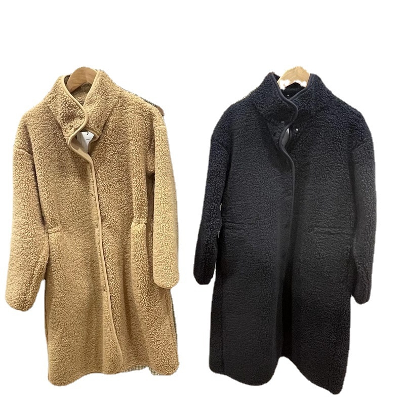 Γυναικείο παλτό μεσαίου μήκους, άνετης γραμμής, υφή faux lambskin με γούνα, γούνινος γιακάς, φερμουάρ, ακρυλικό ύφασμα με περιεκτικότητα σε σπαντεξ <30%