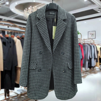 Žensko sako kariranog uzorka, materijal imitacijske vune, poliester 80–90%, street hipster stil, dugi rukavi
