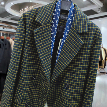Žensko sako kariranog uzorka, materijal imitacijske vune, poliester 80–90%, street hipster stil, dugi rukavi