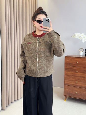 Jachetă cu model în culori compatibile, guler rotund, mâneci lungi, fermoar, grosime medie — Toamna 2025, casual pentru femei