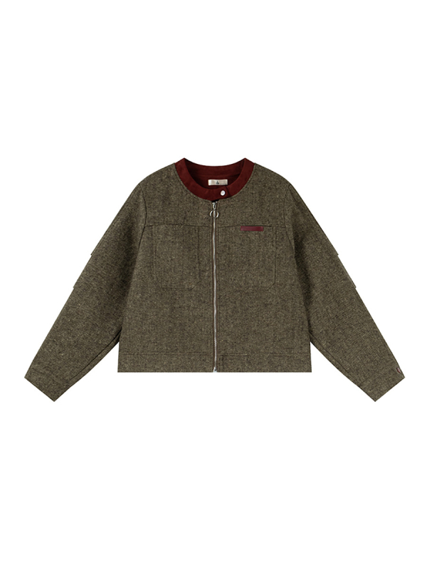 Jachetă cu model în culori compatibile, guler rotund, mâneci lungi, fermoar, grosime medie — Toamna 2025, casual pentru femei