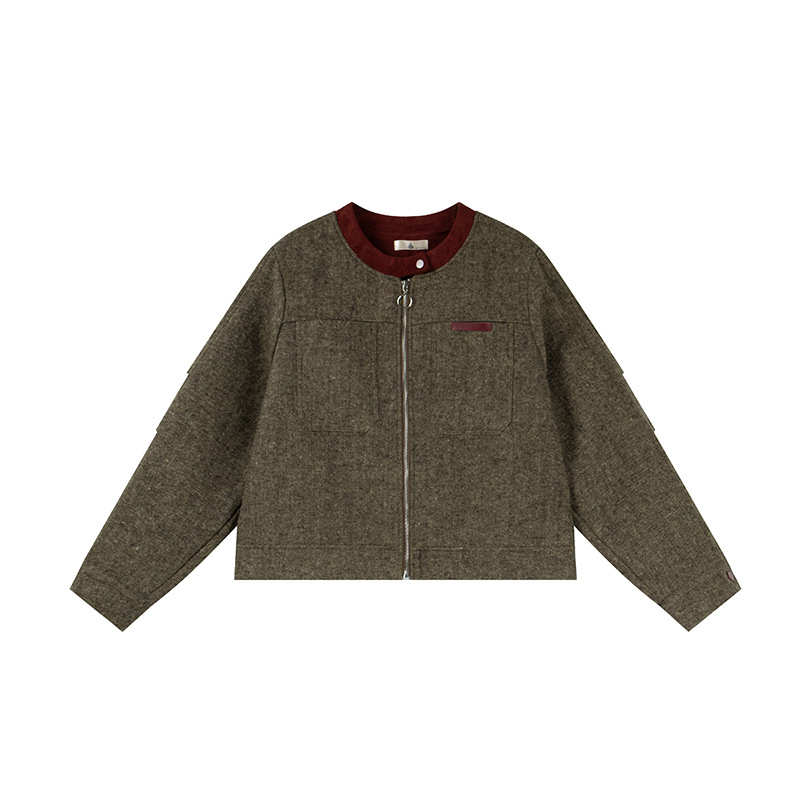 Jachetă cu model în culori compatibile, guler rotund, mâneci lungi, fermoar, grosime medie — Toamna 2025, casual pentru femei