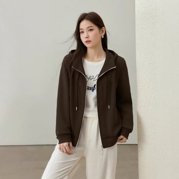 Kapucňová bunda s fleecovou podšívkou, na zips, polyester 65% / bavlna 35%