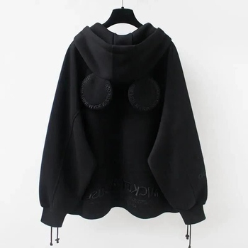 Didelio dydžio medvilninė pledinė su gobtuvu, vienoje spalvoje, ilgos rankovės, priekyje užtrauktukas, ausų detalė