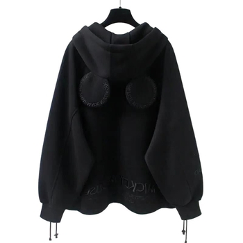 Didelio dydžio medvilninė pledinė su gobtuvu, vienoje spalvoje, ilgos rankovės, priekyje užtrauktukas, ausų detalė