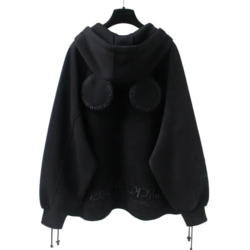 Didelio dydžio medvilninė pledinė su gobtuvu, vienoje spalvoje, ilgos rankovės, priekyje užtrauktukas, ausų detalė