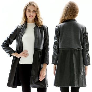 PU kožna jakna, slim fit, srednja duljina, stojeći ovratnik, dugi rukavi
