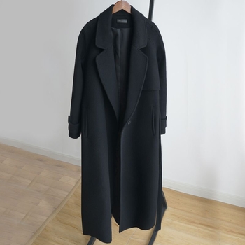 Crni ženski kaput iznad koljena, slobodan kroj, učinak mršavljenja, Hepburn stil
