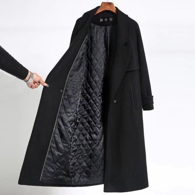 Crni ženski kaput iznad koljena, slobodan kroj, učinak mršavljenja, Hepburn stil