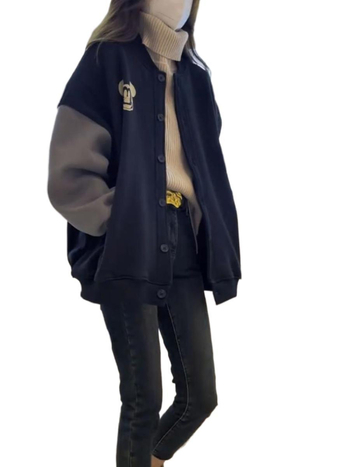 Ženska plus-size baseball jakna s flis podstavom, slobodan kroj, polo ovratnik, dugi rukavi, smjesa spandeksa, duljina 50–65 cm