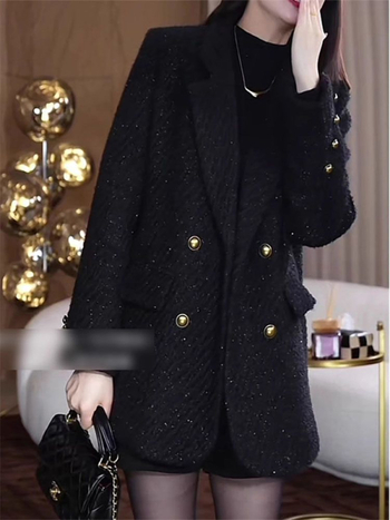 Sacou damă din chenille cu elastan, fără mâneci, guler polo, închidere cu nasturi în dublu rând, stil Royal Sister, Primăvara 2025