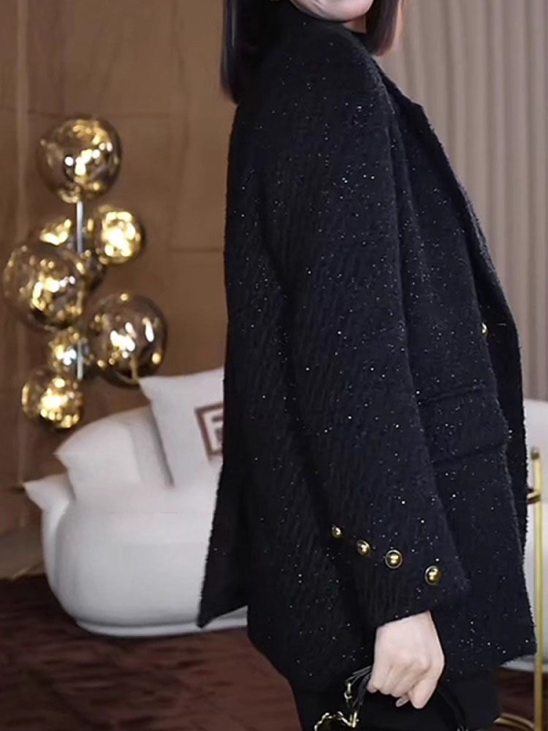 Sacou damă din chenille cu elastan, fără mâneci, guler polo, închidere cu nasturi în dublu rând, stil Royal Sister, Primăvara 2025