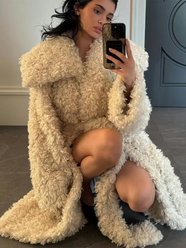 Γυναικείο παλτό από συνθετική γούνα, μακρύ μήκος 80-100 εκ, με ζώνη, χειμώνας 2025