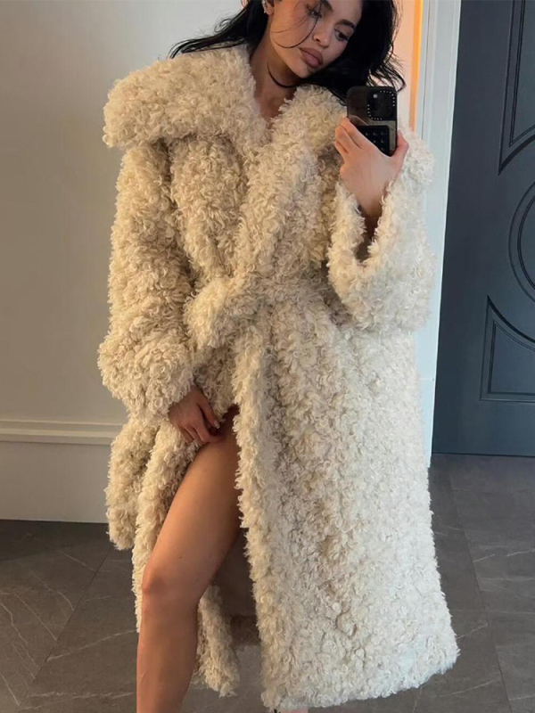 Γυναικείο παλτό από συνθετική γούνα, μακρύ μήκος 80-100 εκ, με ζώνη, χειμώνας 2025