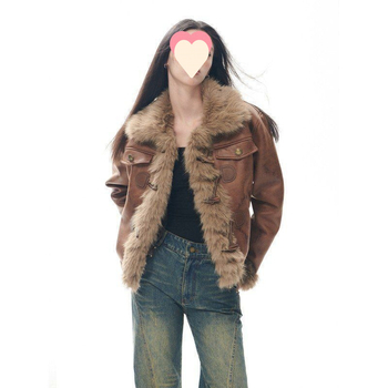 Женско късо палто с плюш панел, патчворк, полиестер-еластан, 3/4 ръкави, половин отворена яка, есен 2025