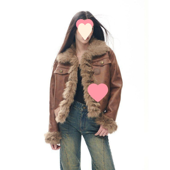 Женско късо палто с плюш панел, патчворк, полиестер-еластан, 3/4 ръкави, половин отворена яка, есен 2025